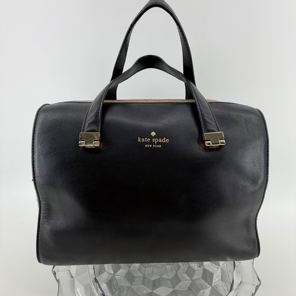 I Kate Spade New York Black Leather Suede Satchel Bag Gold Hardware